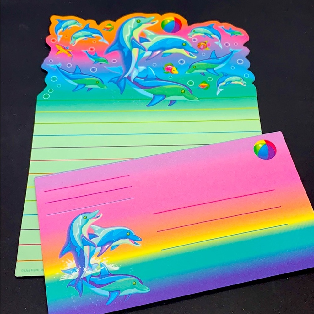 Lisa Frank dolphin paper and 2 envelopes.